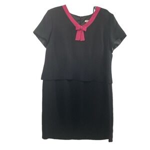 Lady Dorby Dress Womens 22WP‎ Black Pink Bow V Neck Midi Modest Office Church